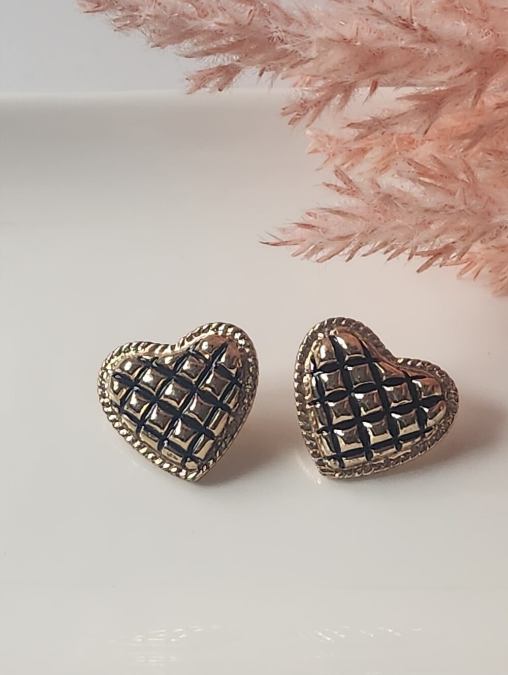 Heart Stud Earrings in Gold & Black Like New